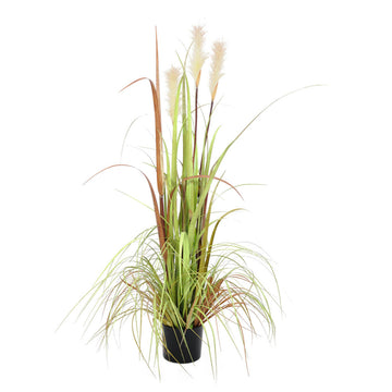 Kuenstliche Wildgrasstaude mit feinen Halmen in Gruen und Beige – 120 cm hoch, ideal fuer Wohnzimmer oder Flur