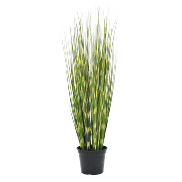 Kuenstliches Zebragras 90 cm hoch mit gruen-gelben Halmen – ideale Zierpflanze fuer moderne Innenraeume