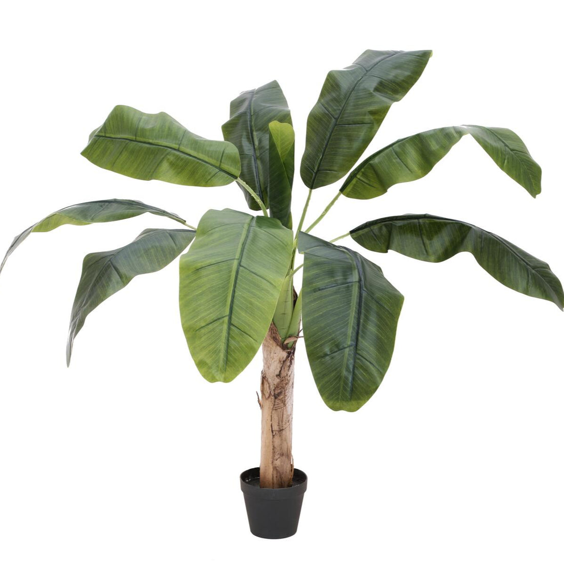 Kuenstlicher Bananenbaum 100 cm hoch mit breiten, naturgetreuen Blaettern – ideal fuer kleine Wohnbereiche oder Regale