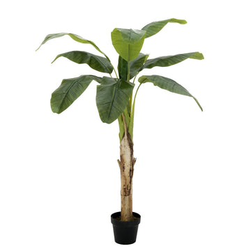 Kuenstlicher Bananenbaum 145 cm mit breiten, natuerlich geformten Blaettern – pflegefreie Tropendeko fuer Innenraeume