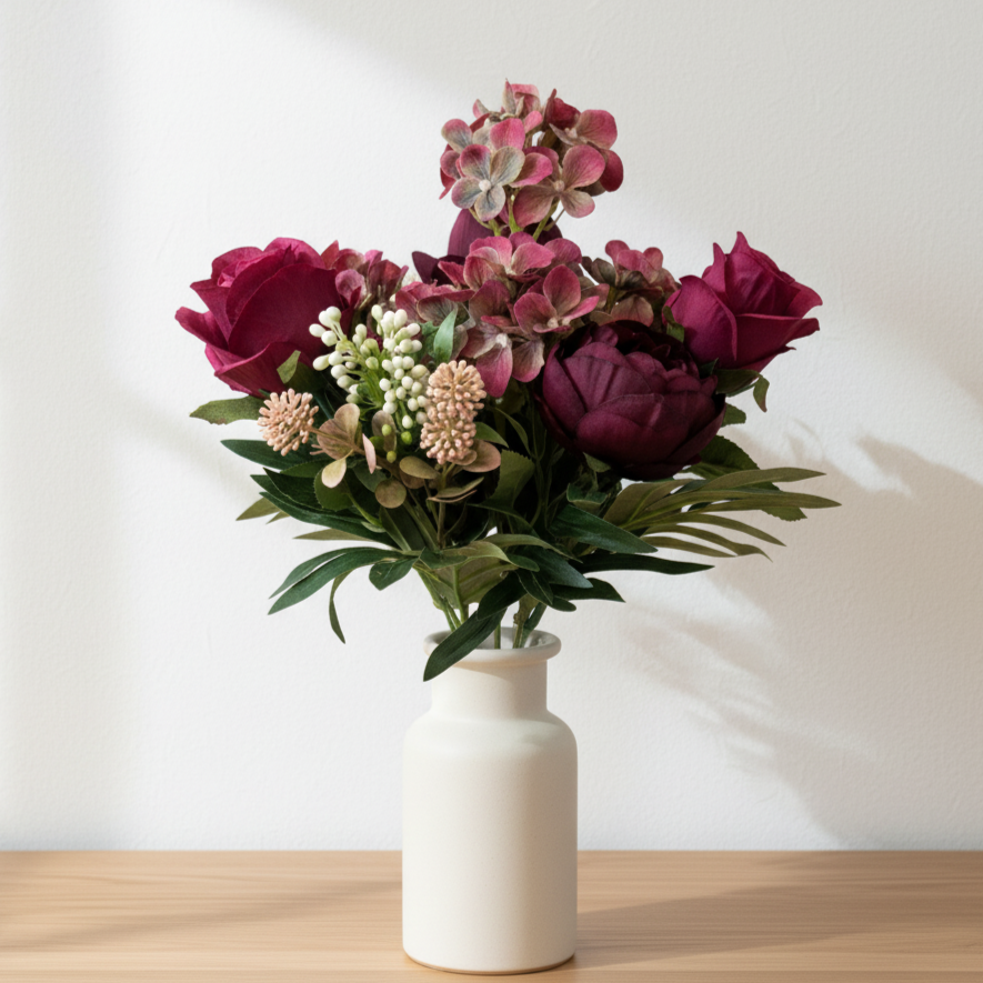 Burgelia No. 46 – Künstlicherstrauß Pfingstrosen · Rosen · Hortensien