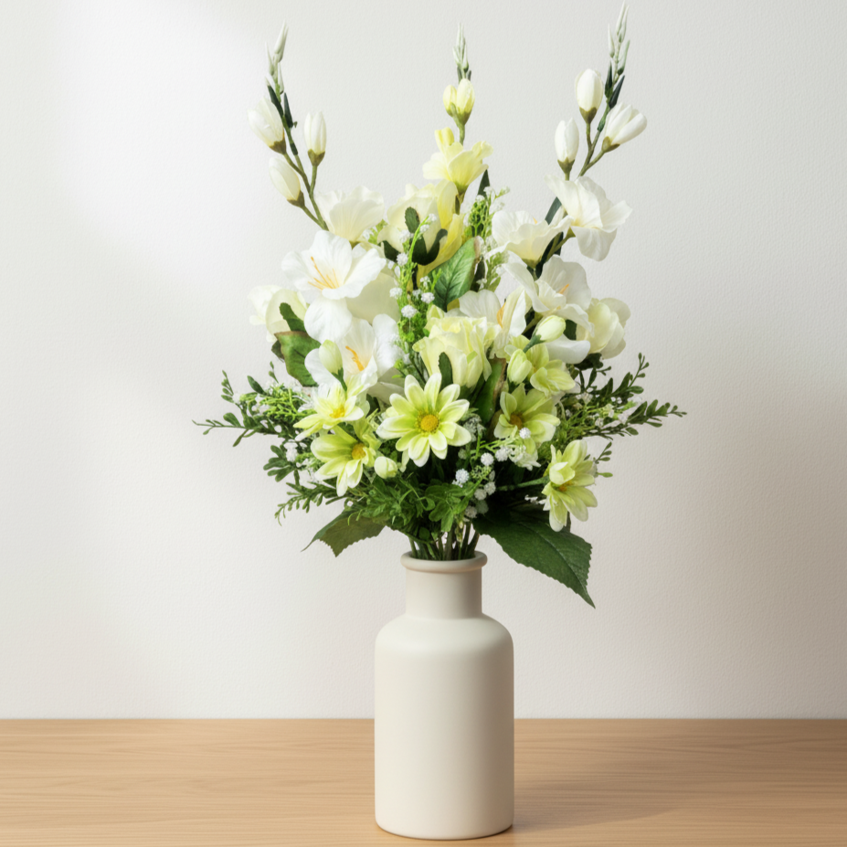 Chromella No. 68 – Künstlicherstrauß Rosen · Gladiolen · Gänseblümchen