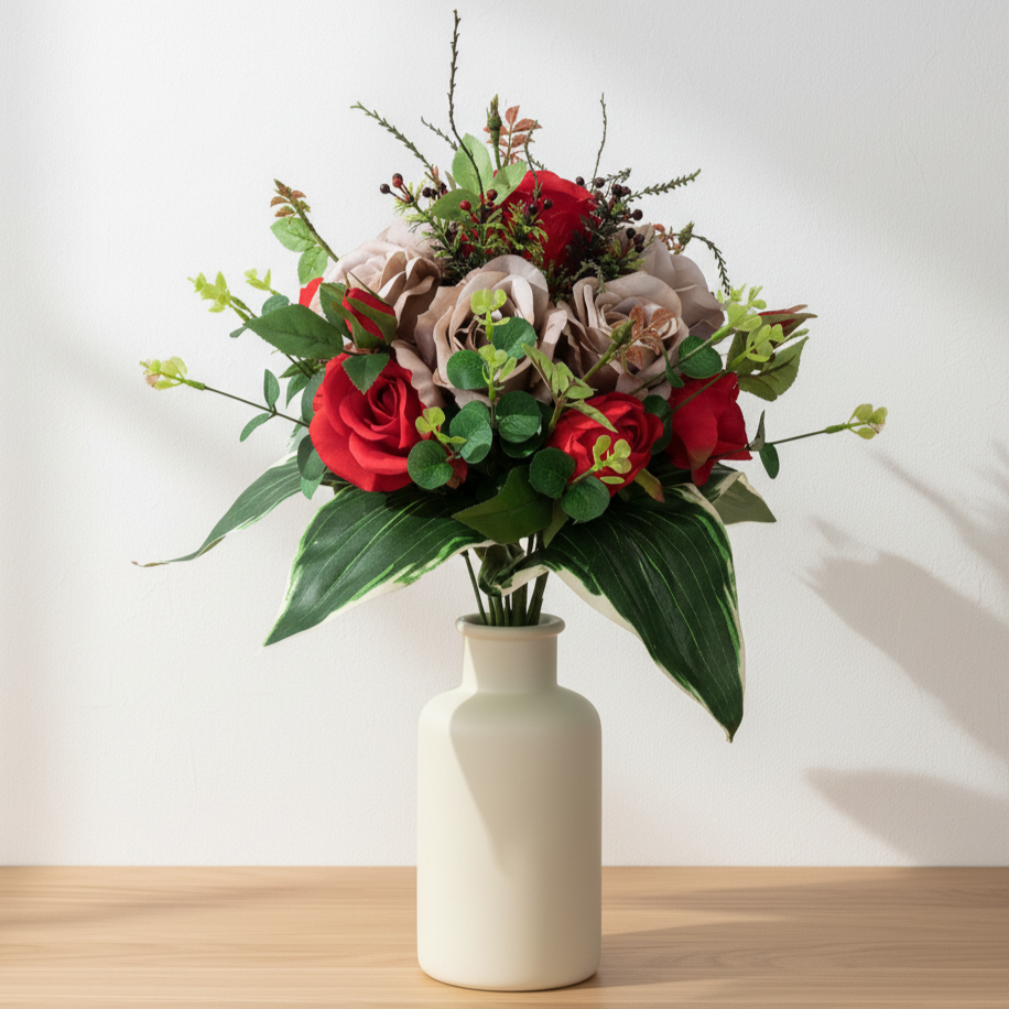 Eucaros No. 50 – Künstlicherstrauß Rosen · Eukalyptus