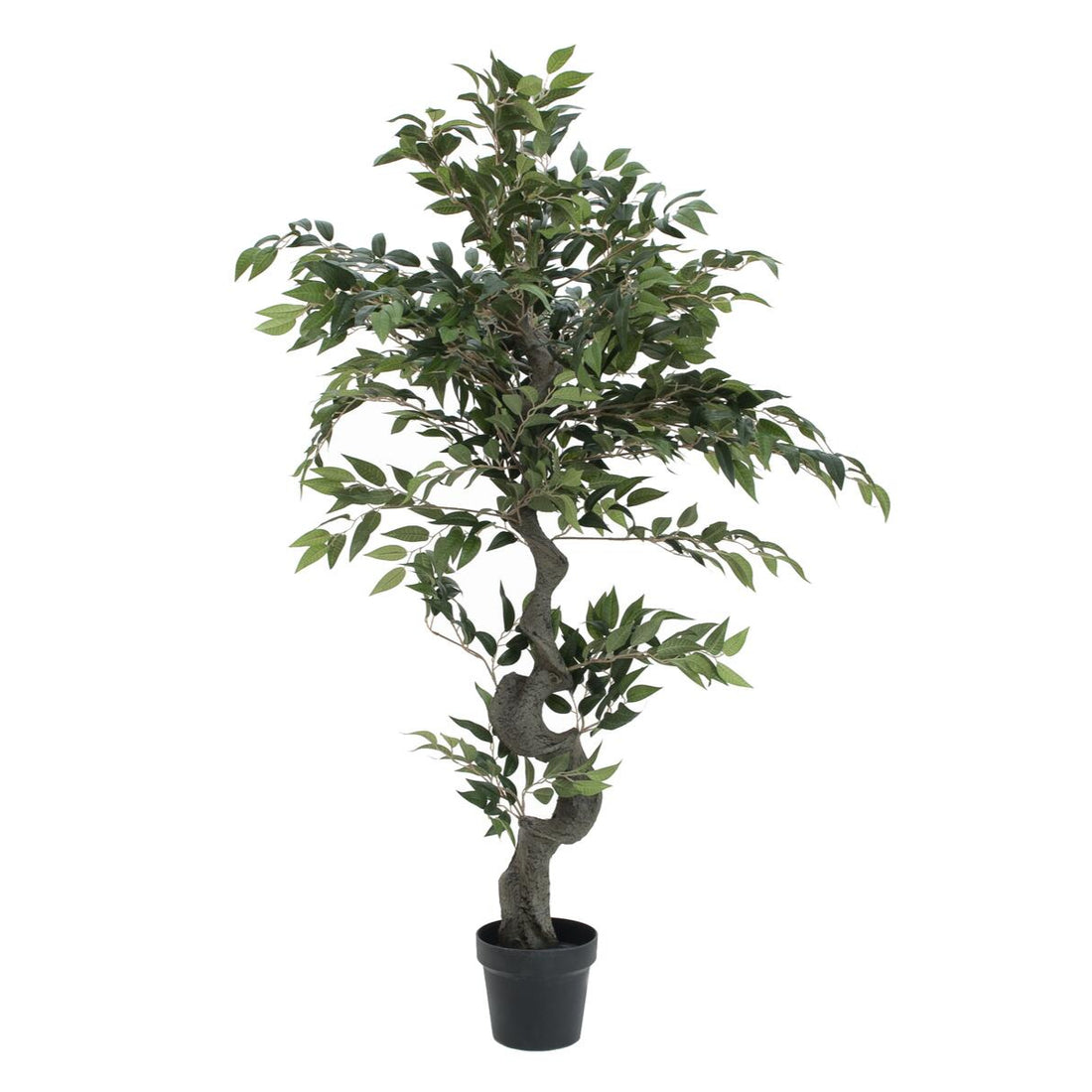 Kuenstlicher Ficus Waldbaum 110 cm hoch mit dichtem, dunkelgruemem Blattwerk – dekorativ und pflegefrei fuer Wohnzimmer oder Buero