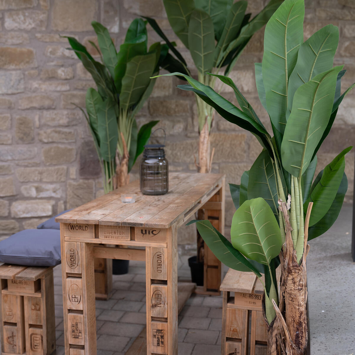 Bananenbaum Kunstpflanze 120 cm mit strukturreichem Blattwerk – echt wirkend und robust