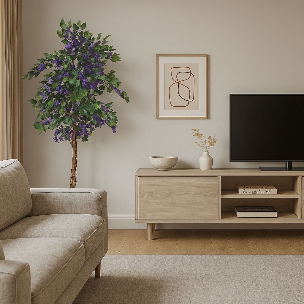 Kunst-Lavendelbaum 180 cm im Topf mit mediterranem Look – perfekte Deko fuer Wohnzimmer oder Praxis