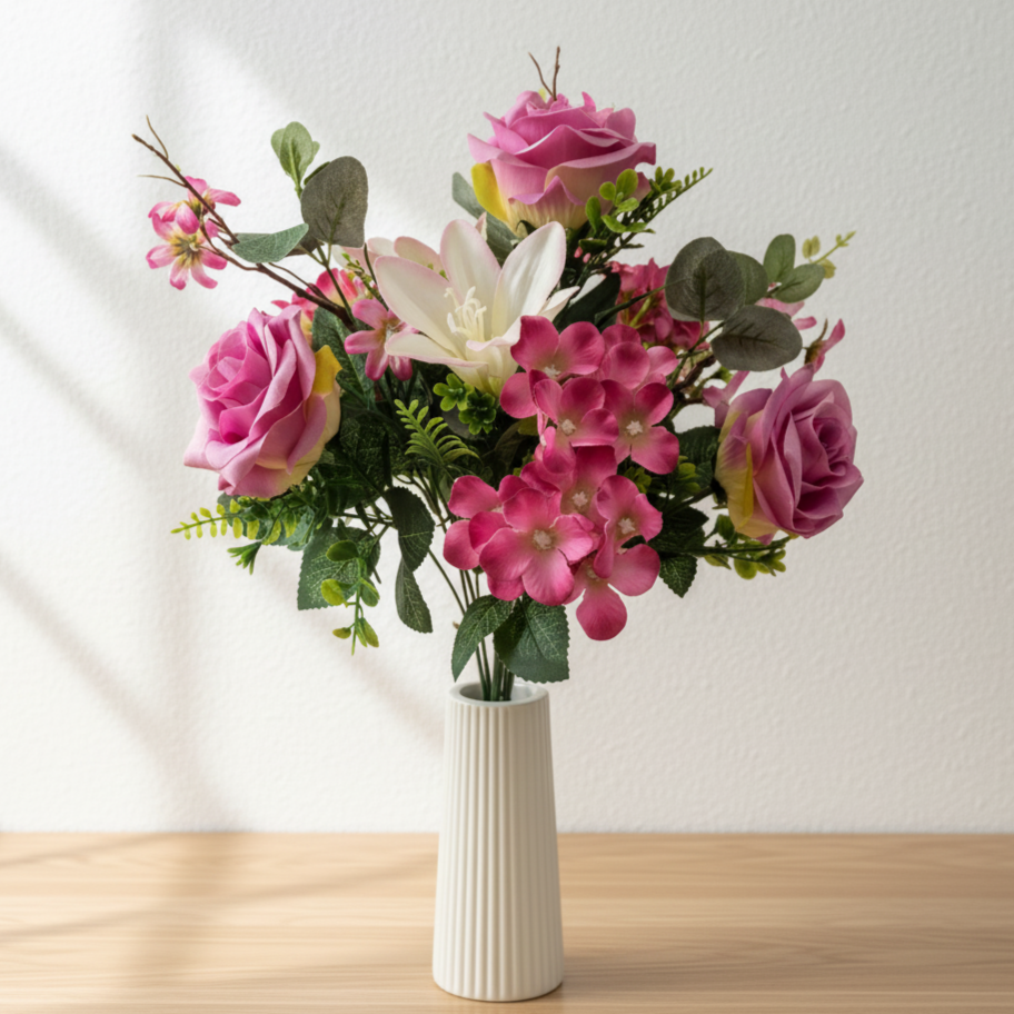 Liliora No. 47 – Künstlicherstrauß Rosen · Hortensien · Lilien