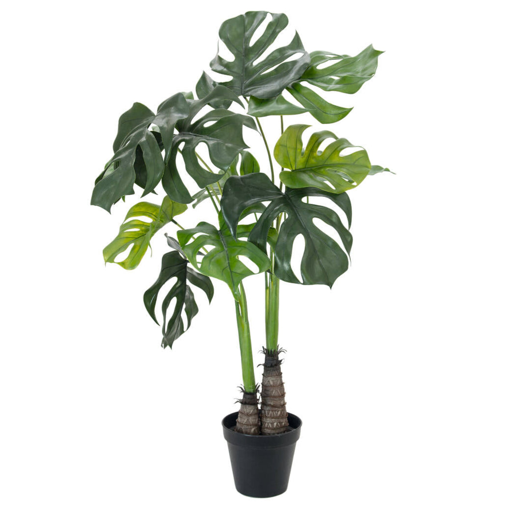 Kuenstliche Monstera 90 cm hoch mit typischen, gelochten Blaettern – ideal fuer Wohnzimmer oder Buero