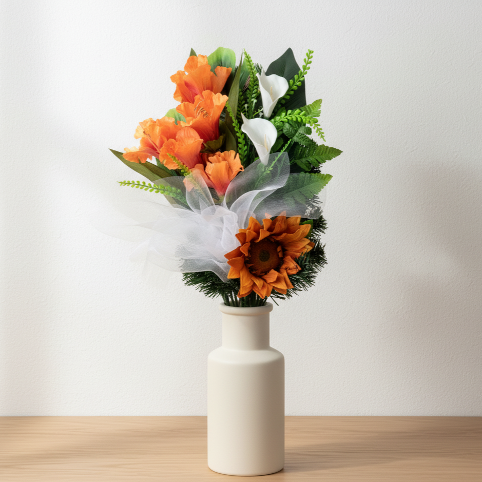 Solenne No. 73 – Künstlicherstrauß Iris · Calla · Sonnenblume
