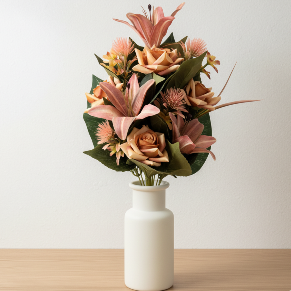Umbra No. 56 – Künstlicherstrauß Rosen · Lilien · Distel