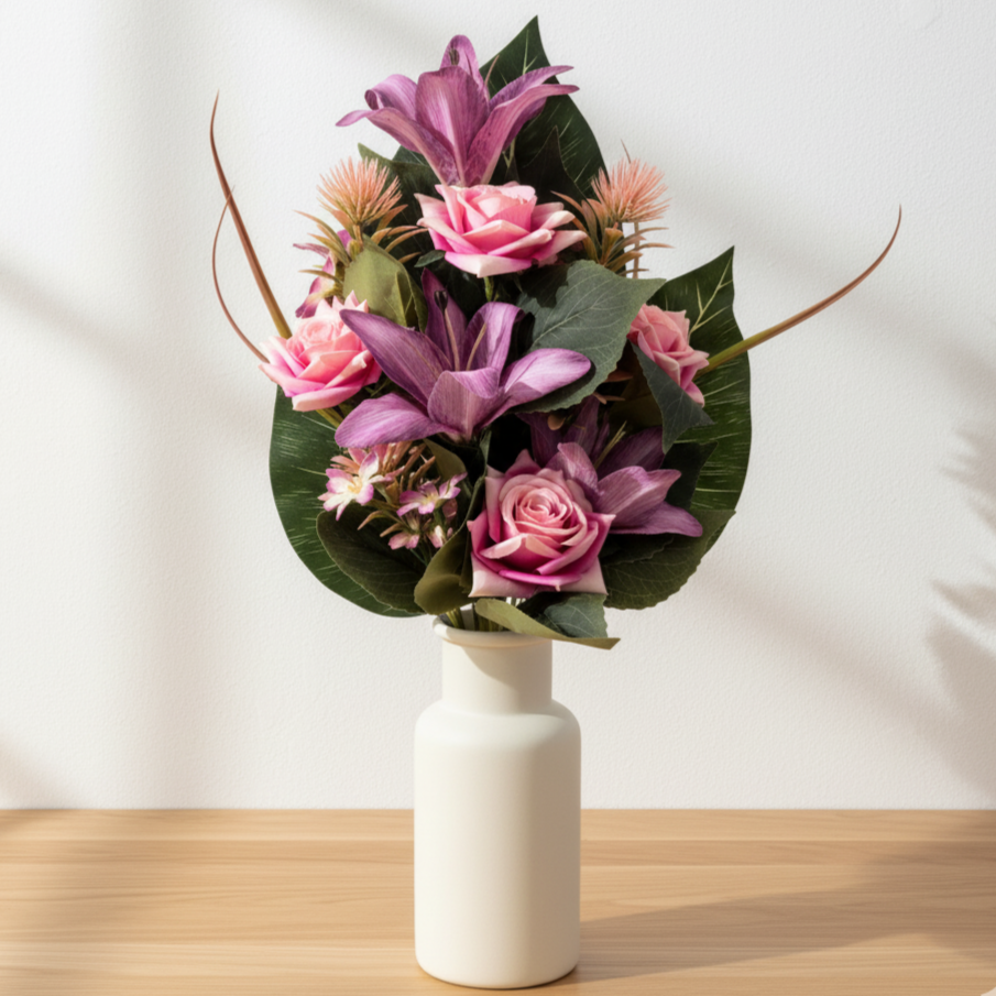 Velora No. 56 – Künstlicherstrauß Rosen · Lilien · Distel