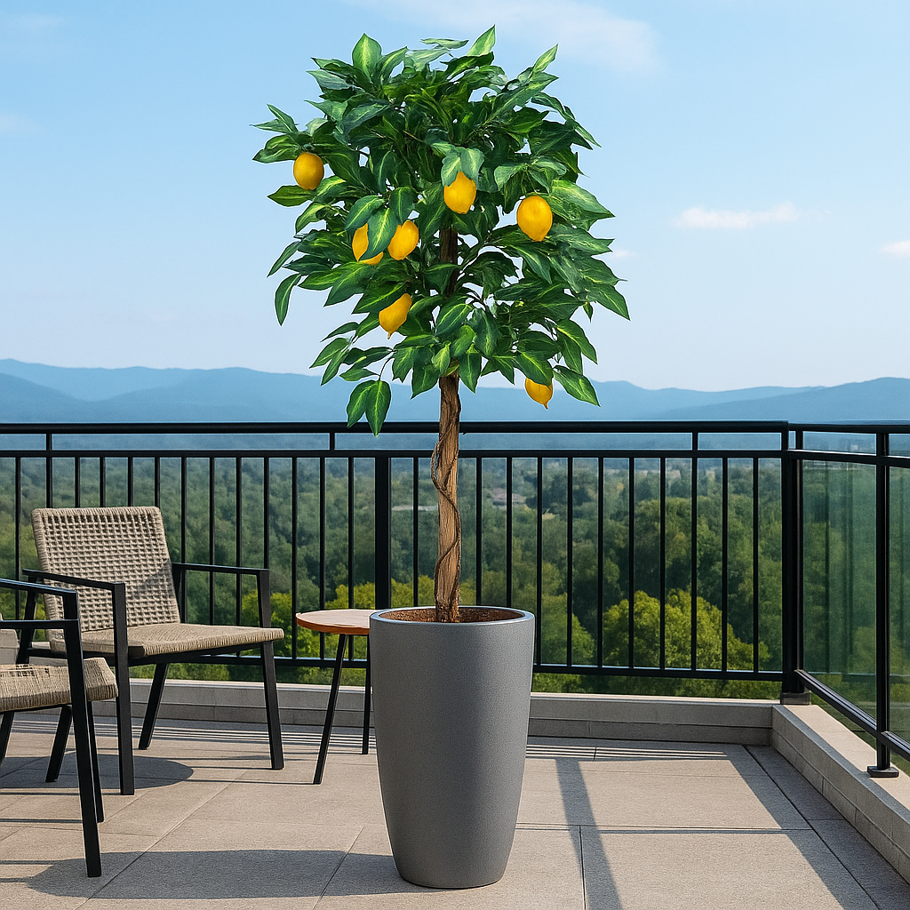 Zitronenbaum aus Kunststoff, 180 cm hoch – täuschend echt, mit Früchten und Topf