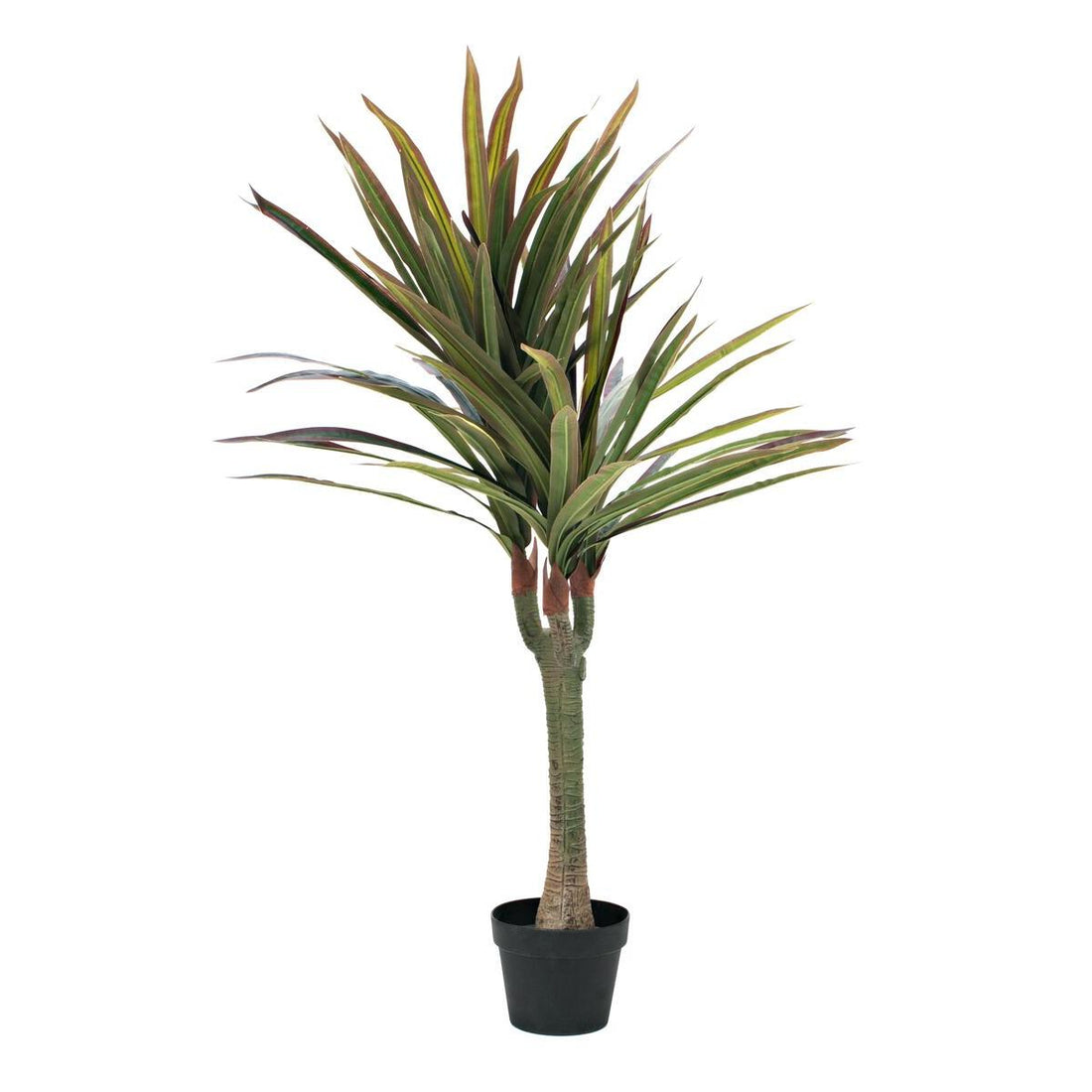 Künstliche Dracaena-Pflanze, 120 cm hoch, mit naturgetreuem Stamm und Blättern.