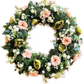 Künstlicher Blumenkranz mit Pfingstrosen und Gerbera in Rosa/Apricot – hochwertige, realistische Ganzjahresdeko, Gesamtansicht.