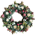 Künstlicher Blumenkranz mit Ranunkeln und Gänseblümchen, Rosa/Weiß – hochwertige, realistische Ganzjahresdeko, Gesamtansicht.