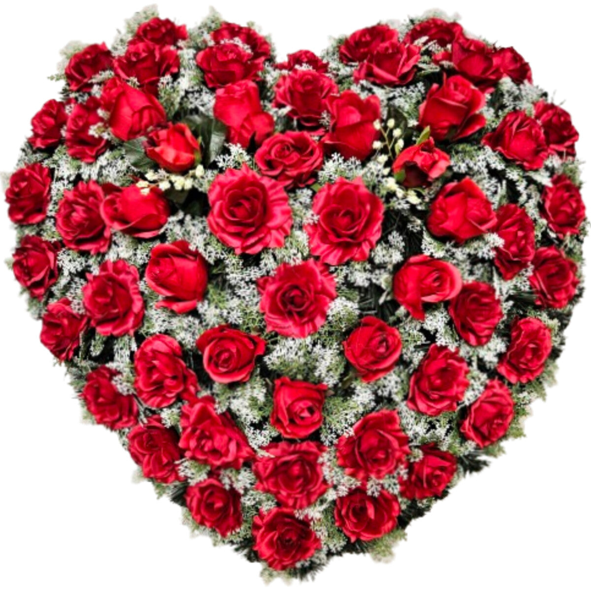 Rosen-Herzkranz künstlich in Rot – edle, langlebige Deko in Herzform, Gesamtansicht.