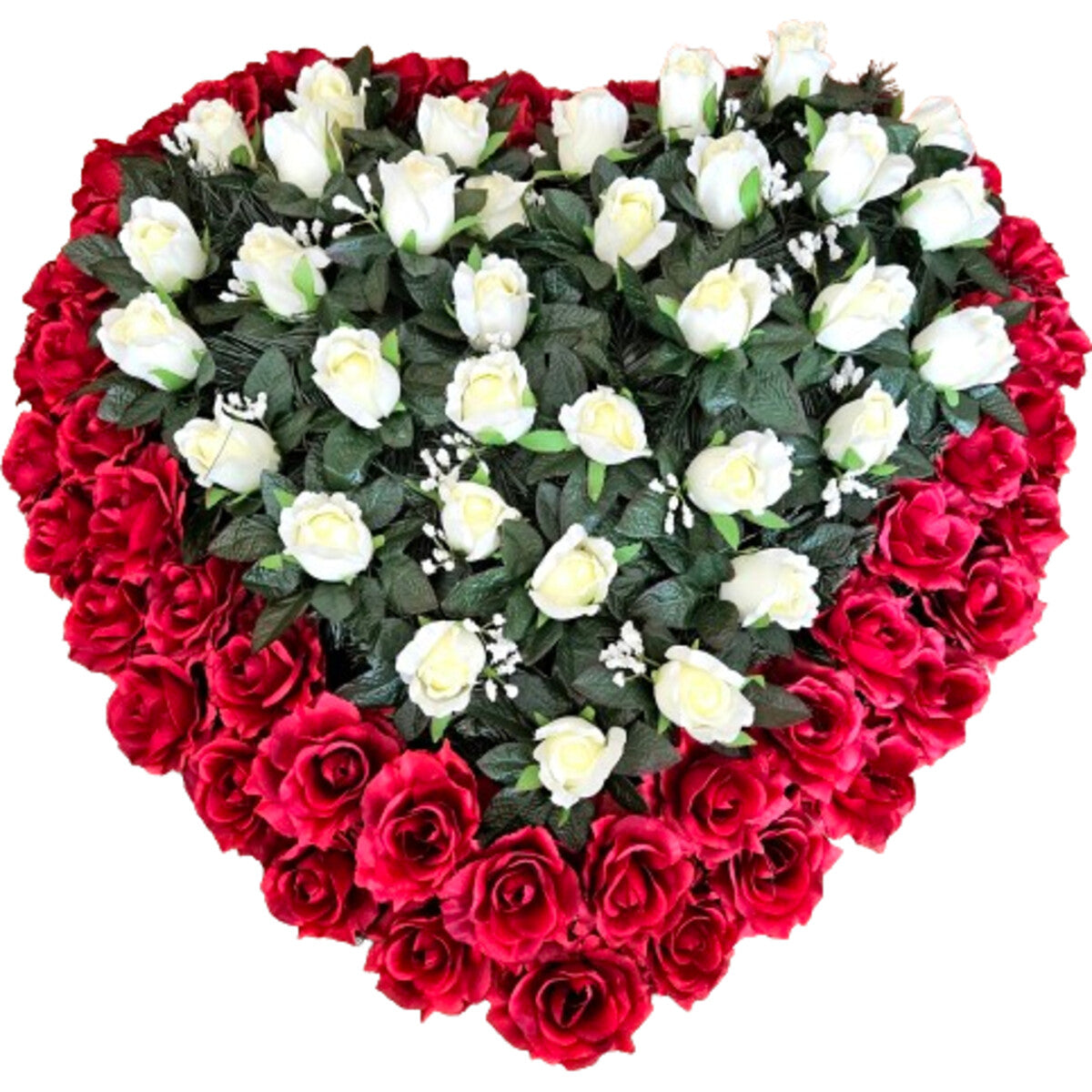 Zweifarbiges Rosen-Herz 80×80 cm, künstlich – elegante, langlebige Dekoration in Rot/Weiß, weitere Ansicht.