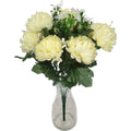 Hochwertiger künstlicher Blumenstrauß mit Chrysanthemen in Creme, mit Vase – naturgetreue Seidenblumen, Frontansicht.