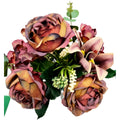 Hochwertiger Kunstblumen-Strauß mit Pfingstrosen, Lilien und Hortensien in Vase – realistische Seidenblumen-Bouquet, Seitenansicht.