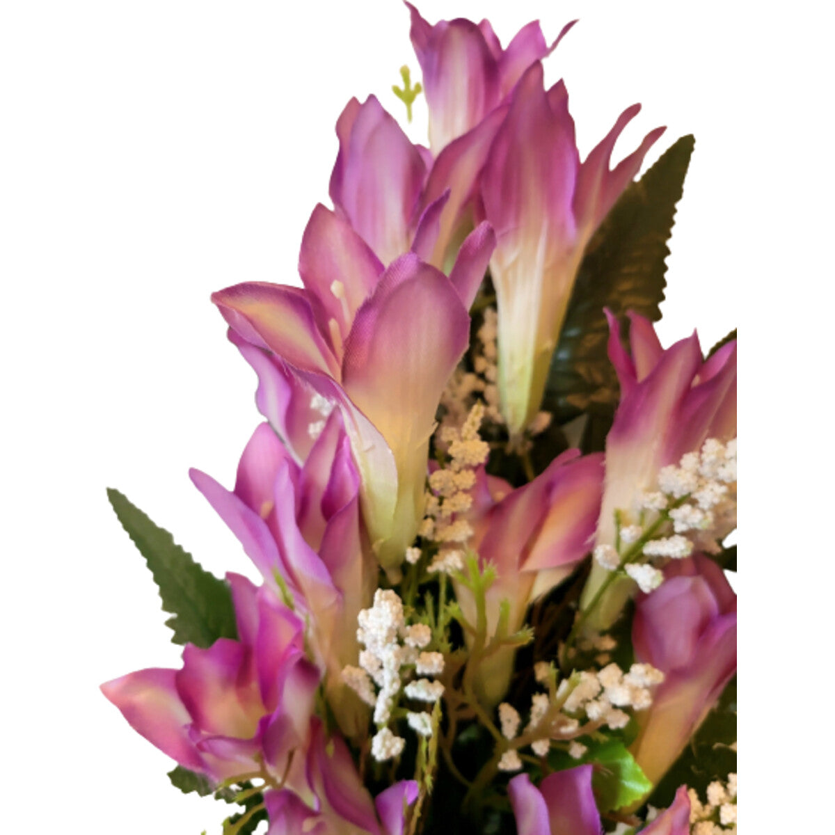 Detailansicht: künstlicher Lilienstrauß in Pink/Rosa, mit Vase – edle, langlebige Seidenblumen.